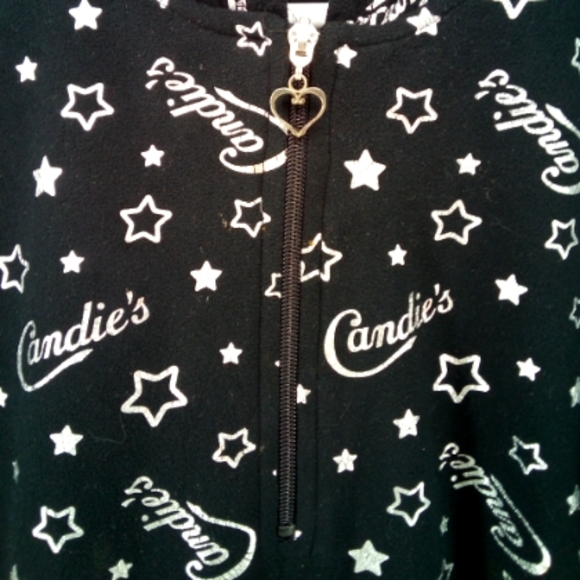 Candies Quarter Zip Black Hoodie with Lettering Kangaroo Pocket Juniors L Warm - Picture 6 of 8
